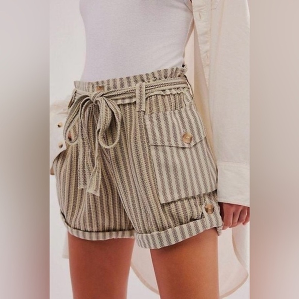 NWOT Free People Harriet Striped Shorts XS Brown Cream Combo New $78 FP One